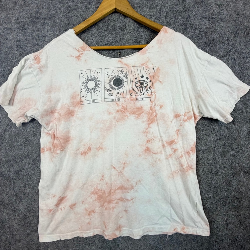 Tarot Card Graphic Tee Womens XL Peach Tie Dye Sun Moon Destiny Shirt